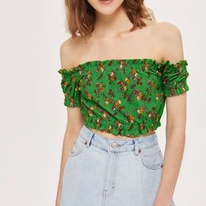 NWT Topshop green floral gypsy crop top size 12